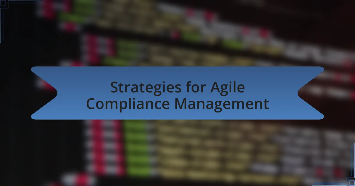 Strategies for Agile Compliance Management